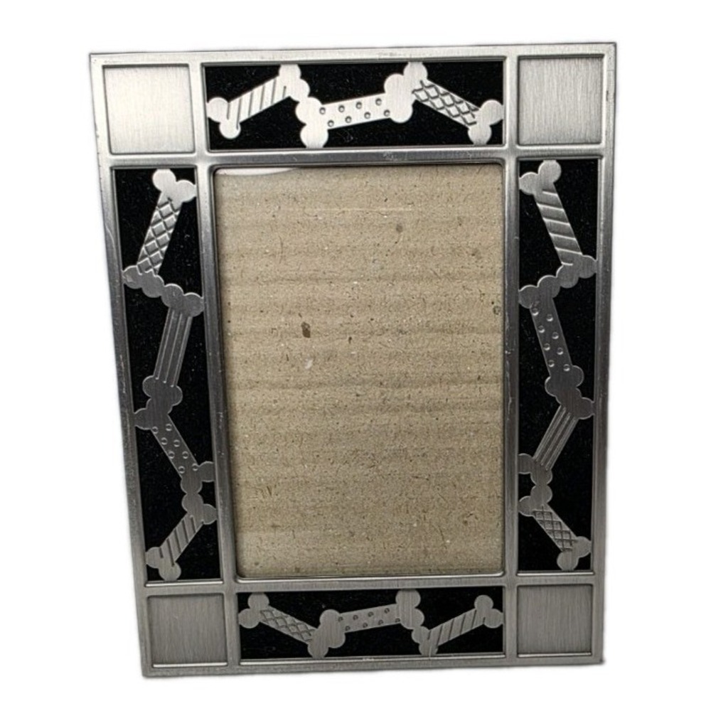 Silvertone & Black 5X7" Dog Bone Design Frame - Holds 3.5X5" Photo